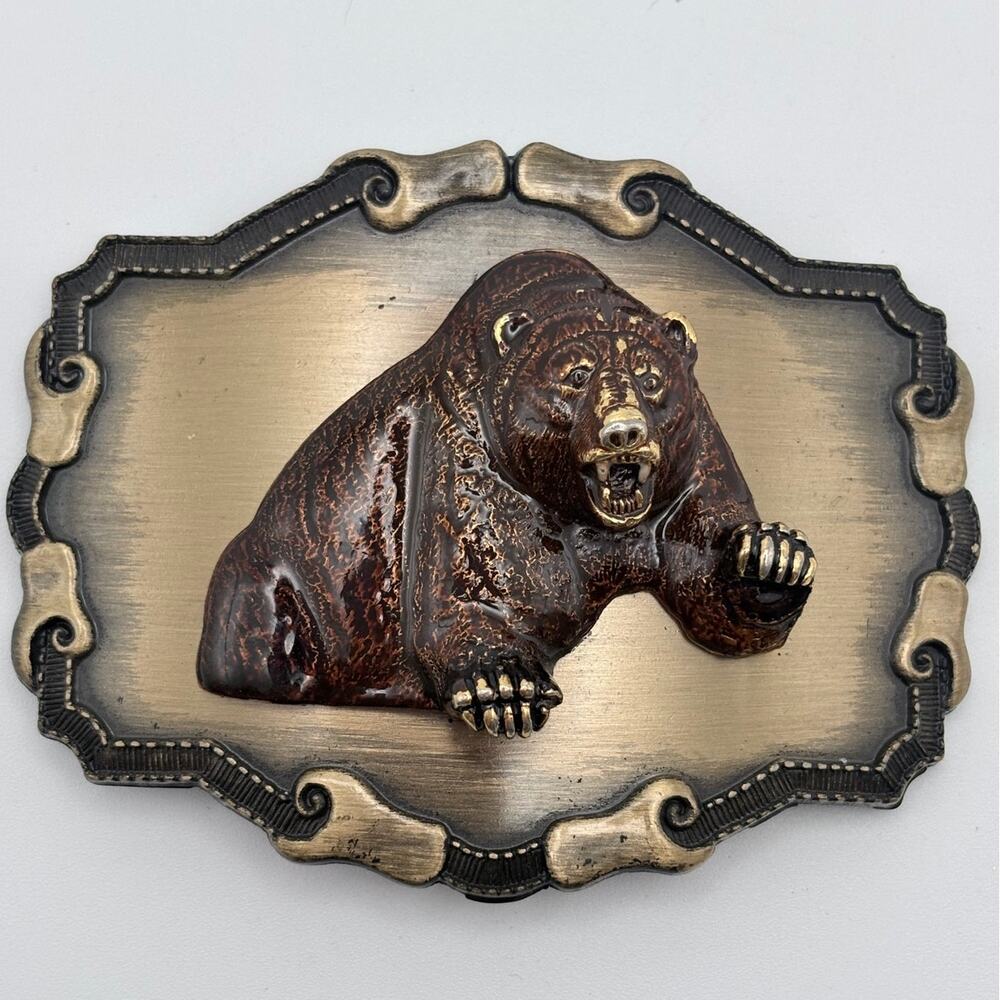 Vintage 3D Bear Gold-Tone Belt Buckle by Raintree